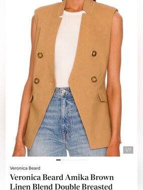 Veronica Beard Amika Brown Linen Double Breasted Vest Size 8